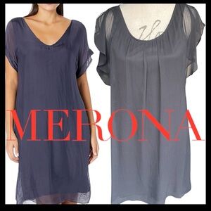 Merona Black Split Cap Sleeve Chiffon Overlay Midi Dress (S)